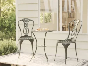 Set mobilier de bistro, 3 piese, verde, aluminiu turnat