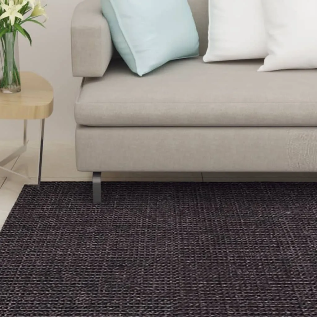 Covor din sisal natural, negru, 80x250 cm