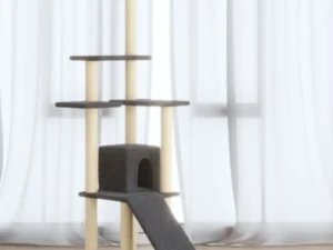 Ansamblu pisici cu stâlpi din funie de sisal, gri închis,155 cm