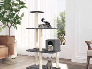 Ansamblu pisici cu stâlpi din funie sisal, gri închis, 119 cm
