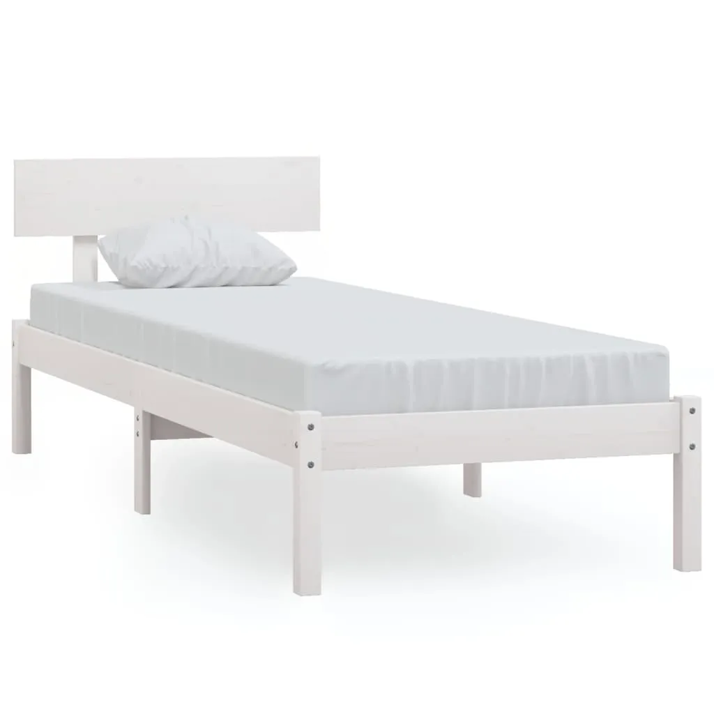 Cadru de pat single, alb, 90x190 cm, lemn masiv de pin - imagine 2