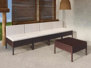 Set mobilier de grădină cu perne, 5 piese, maro, poliratan