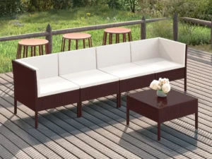 Set mobilier de grădină cu perne, 5 piese, maro, poliratan