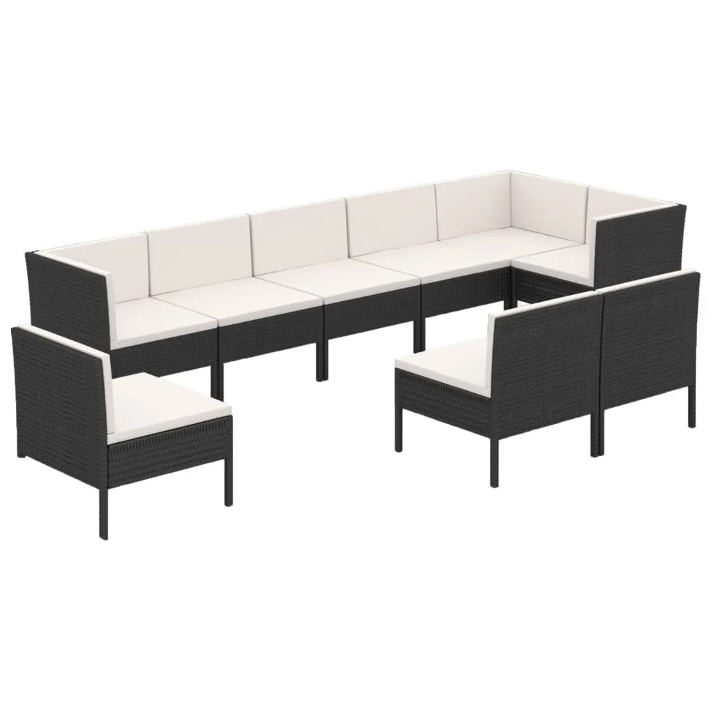 Set mobilier de grădină cu perne, 9 piese, negru, poliratan - imagine 2