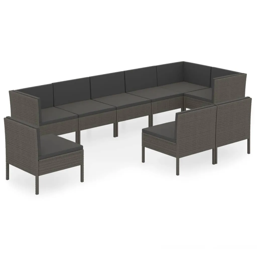Set mobilier de grădină cu perne, 9 piese, gri, poliratan - imagine 2
