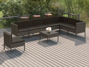 Set mobilier de grădină cu perne, 9 piese, gri, poliratan