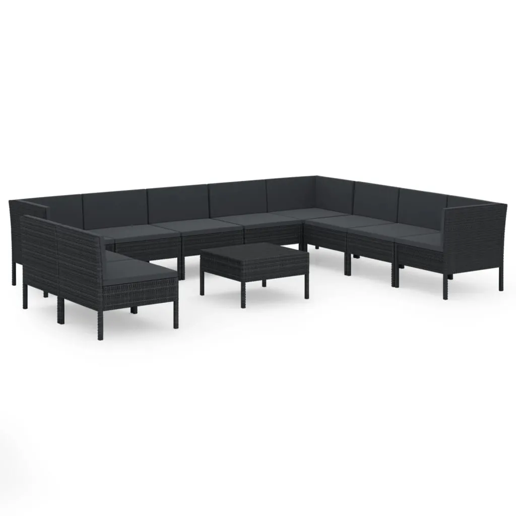 Set mobilier de grădină cu perne, 11 piese, negru, poliratan - imagine 2