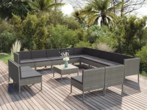 Set mobilier de grădină cu perne, 14 piese, gri, poliratan