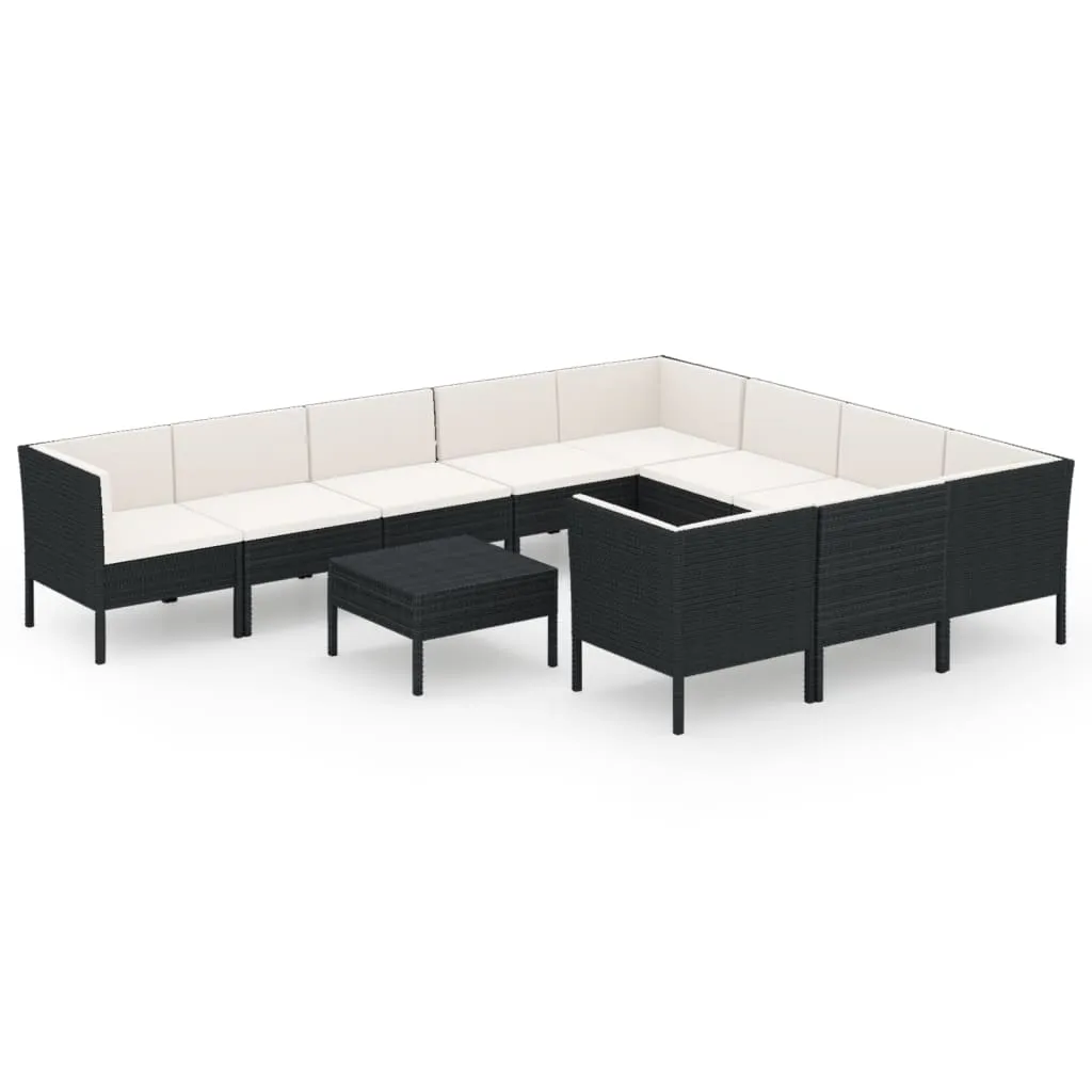 Set mobilier de grădină cu perne, 11 piese, negru, poliratan - imagine 2
