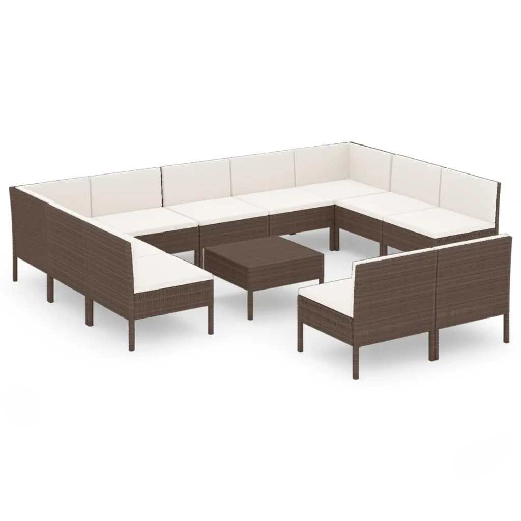 Set mobilier de grădină cu perne, 12 piese, maro, poliratan - imagine 2