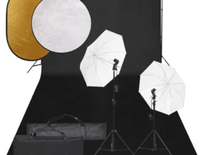 Set studio foto cu set de lumini, fundal și reflector
