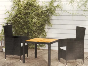 Set mobilier de exterior cu perne, 3 piese, negru, poliratan