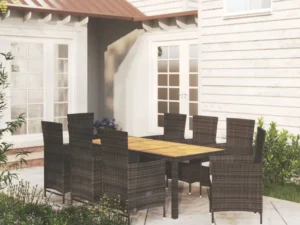 Set mobilier de grădină cu perne, 9 piese, negru, poliratan