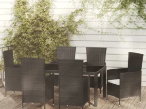Set mobilier de exterior cu perne, 7 piese, negru, poliratan