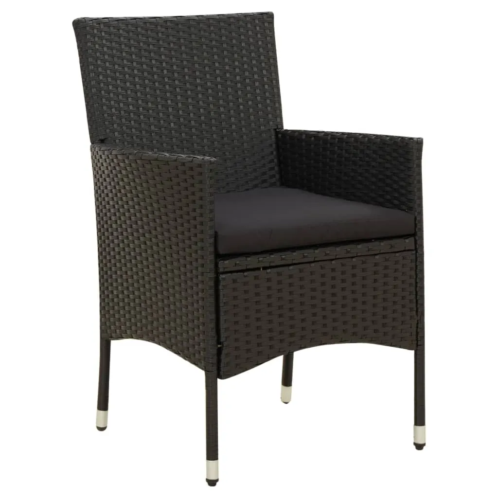 Set mobilier de exterior cu perne, 3 piese, negru, poliratan - imagine 3