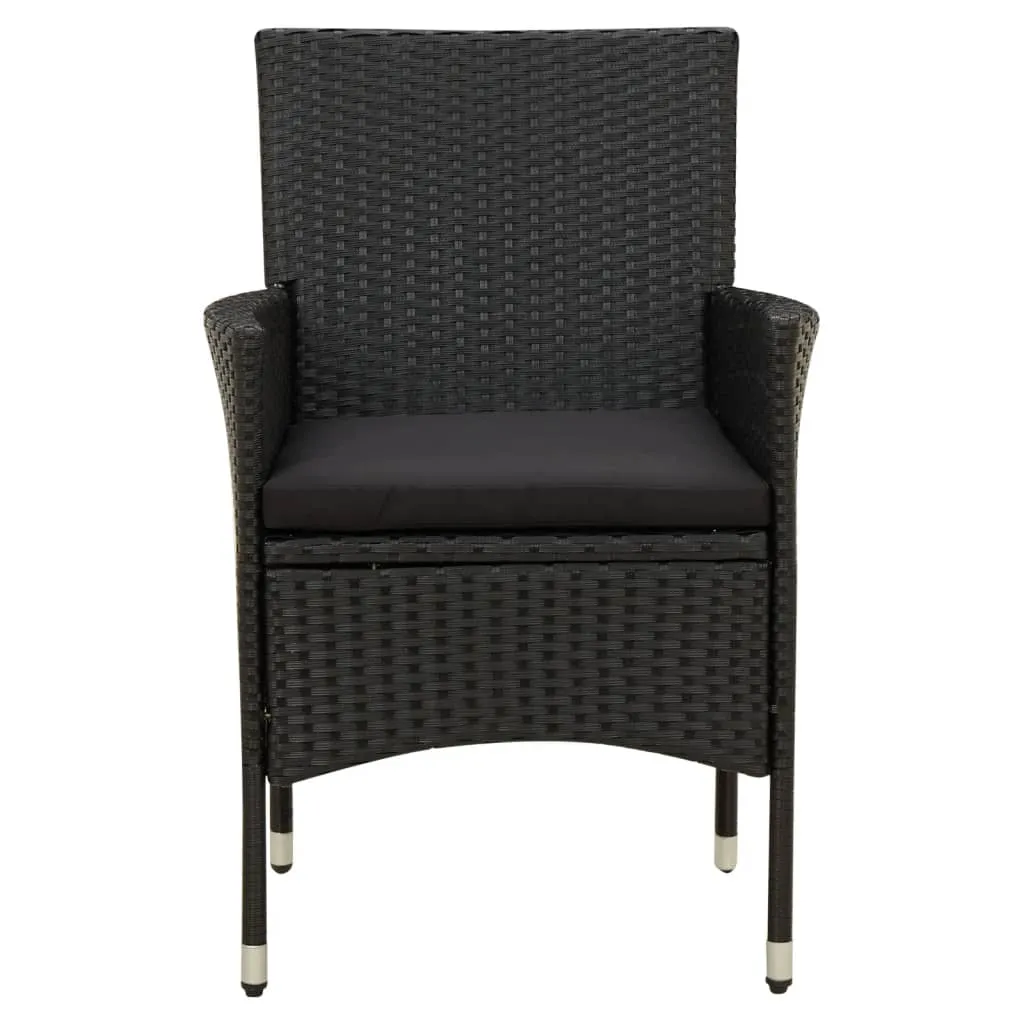 Set mobilier de exterior cu perne, 3 piese, negru, poliratan - imagine 4