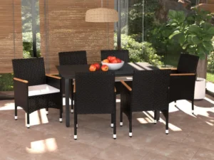 Set mobilier de grădină cu perne, 7 piese, negru, poliratan