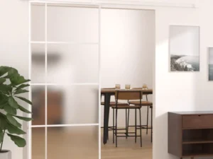 Ușă glisantă, alb, 90x205 cm, sticlă ESG mată și aluminiu