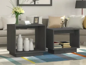 Măsuțe de cafea suprapuse, 2 buc., gri, lemn masiv de pin