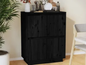 Dulap, negru, 60x34x75 cm, lemn masiv de pin