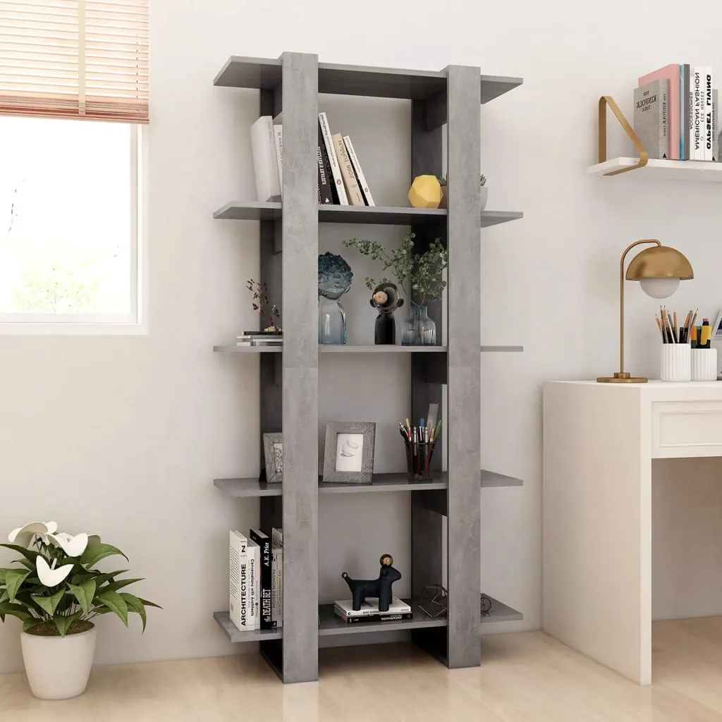 Bibliotecă/Separator cameră, gri beton, 80x30x160 cm, PAL - imagine 3