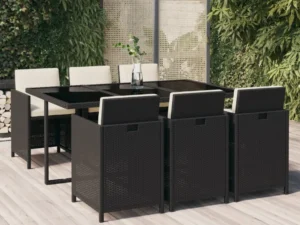 Set mobilier de grădină cu perne, 7 piese, negru, poliratan