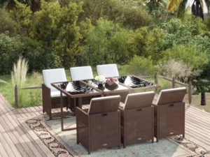 Set mobilier de grădină cu perne, 7 piese, maro, poliratan