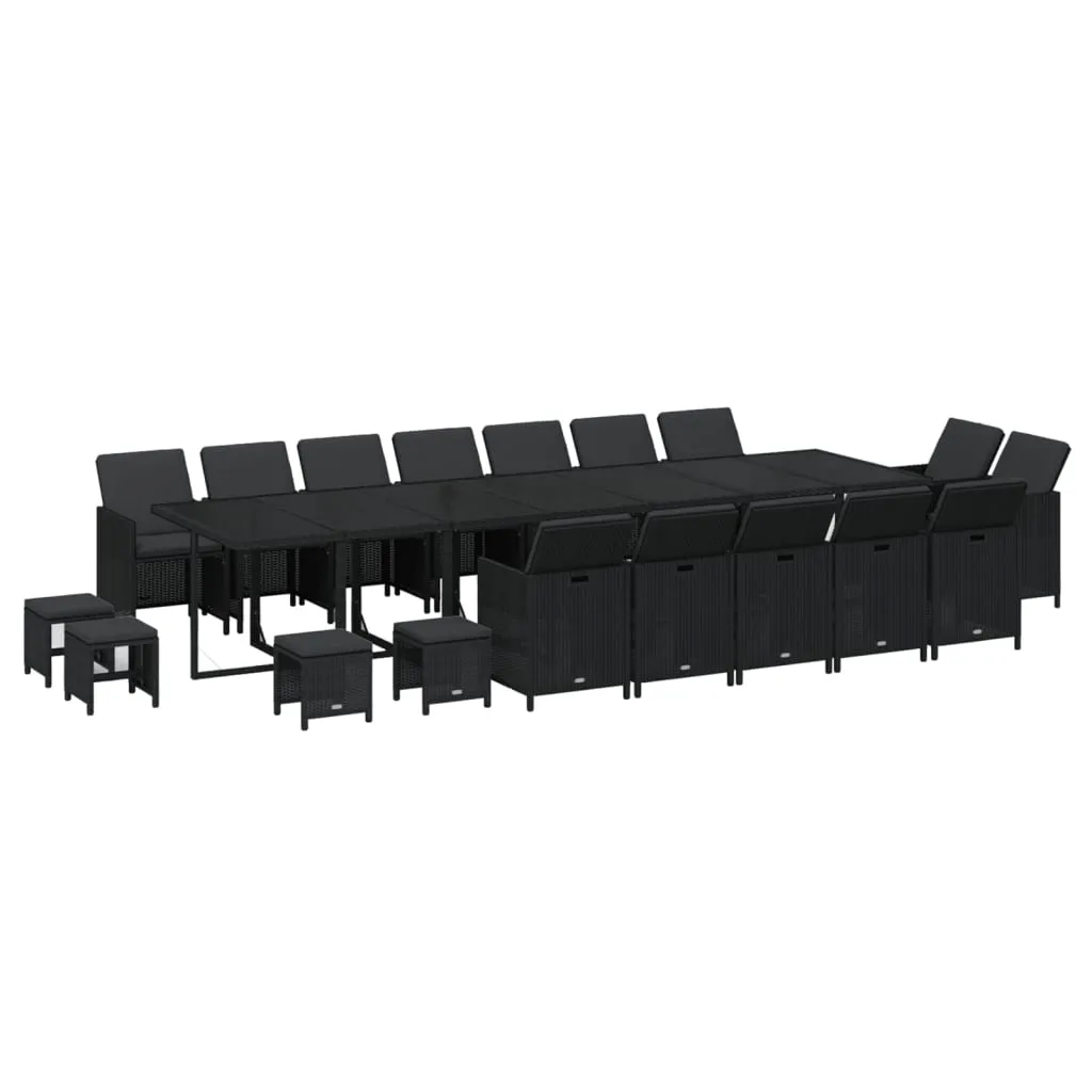 Set mobilier de grădină cu perne, 19 piese, negru, poliratan - imagine 3
