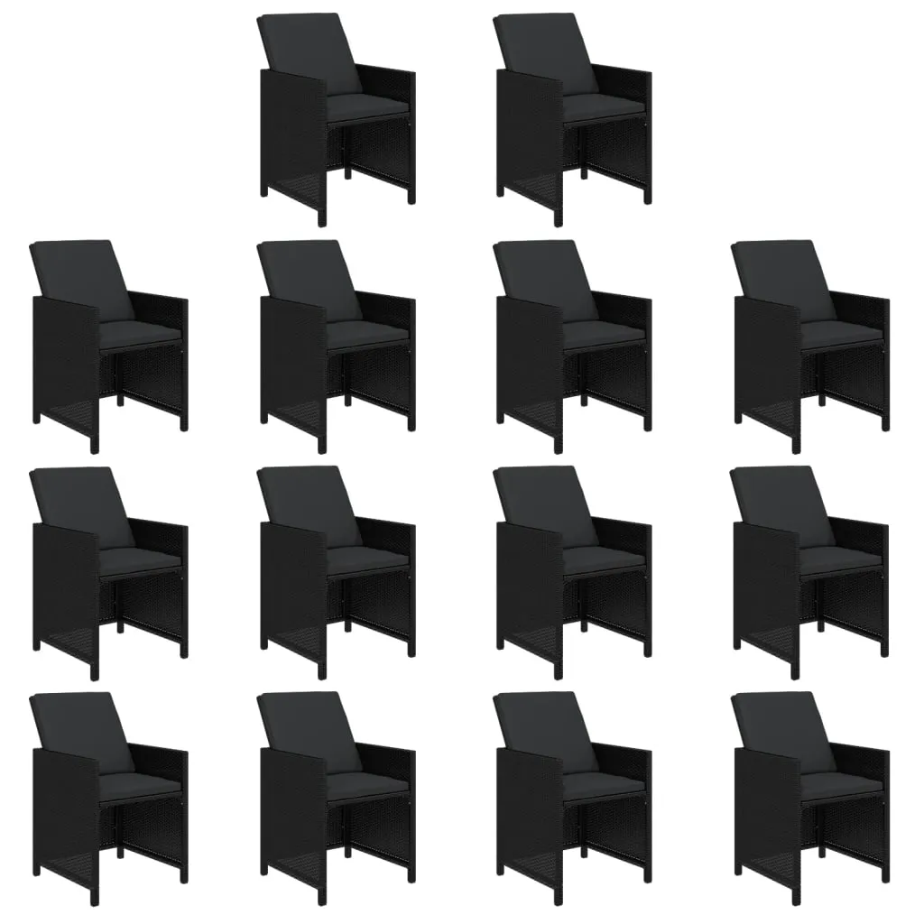 Set mobilier de grădină cu perne, 19 piese, negru, poliratan - imagine 4