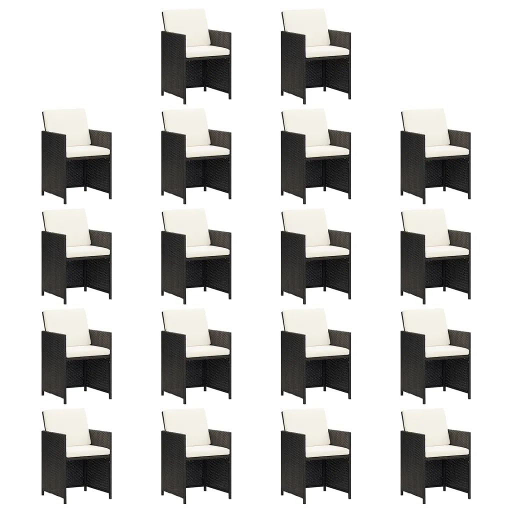 Set mobilier de grădină cu perne, 19 piese, negru, poliratan - imagine 4