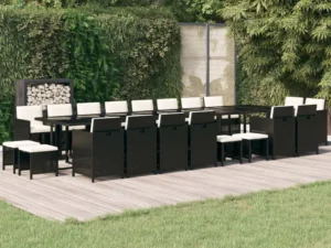 Set mobilier de grădină cu perne, 21 piese, negru, poliratan