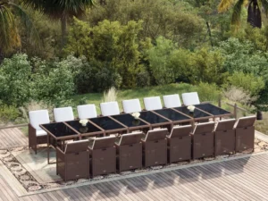Set mobilier de grădină cu perne, 17 piese, maro, poliratan