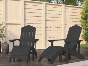 Scaune de grădină Adirondack cu taburete, 2 buc., antracit,HDPE