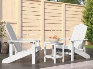 Scaune de grădină Adirondack cu masă, alb, HDPE