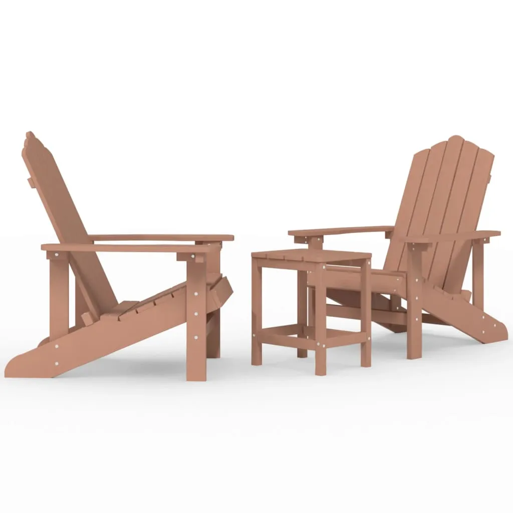 Scaune de grădină Adirondack cu masă, maro, HDPE - imagine 2
