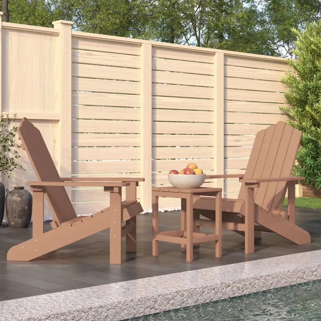 Scaune de grădină Adirondack cu masă, maro, HDPE