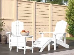 Scaune de grădină Adirondack cu taburet și masă, alb, HDPE