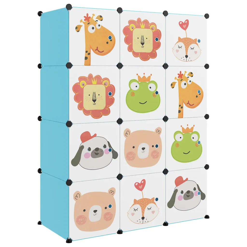 Dulap de depozitare cub pentru copii, 12 cuburi, albastru, PP - imagine 2