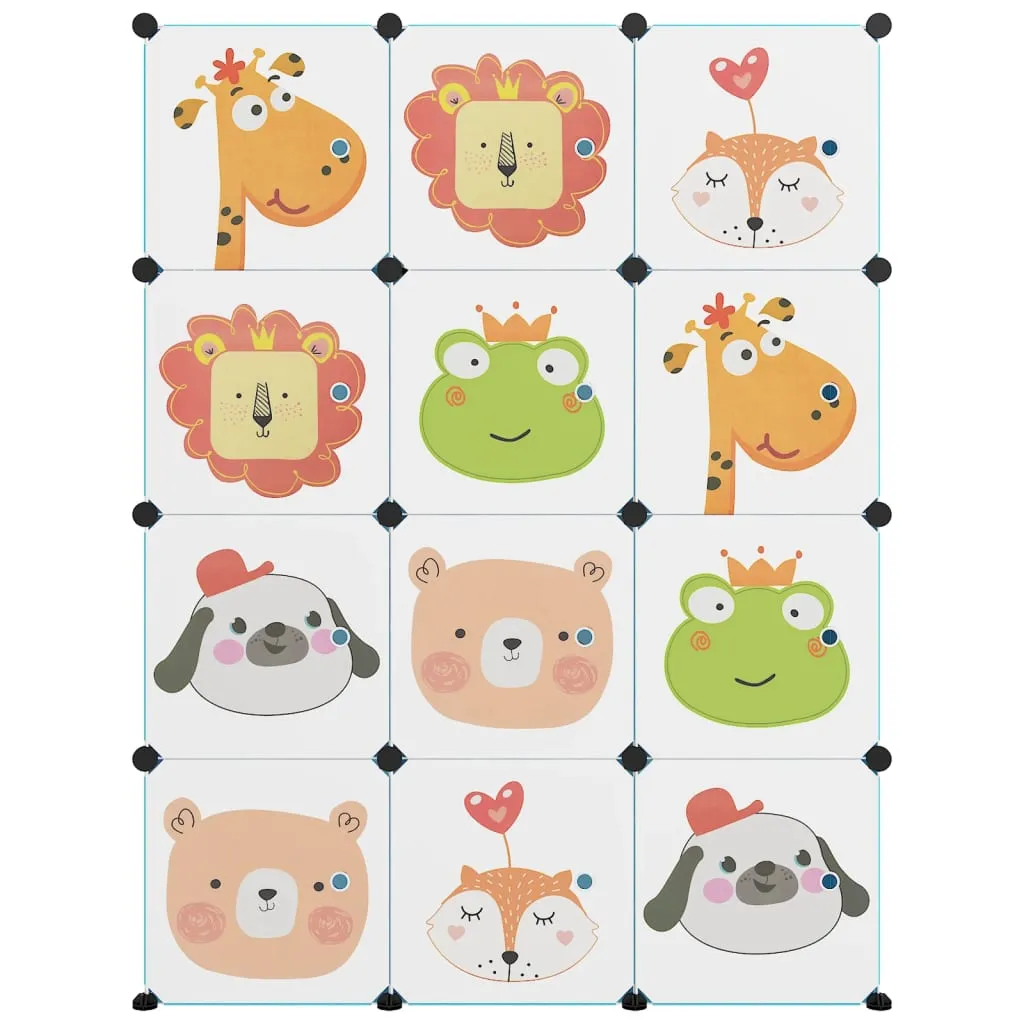 Dulap de depozitare cub pentru copii, 12 cuburi, albastru, PP - imagine 3