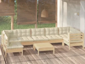 Set mobilier de grădină cu perne, 8 piese, crem, lemn de pin