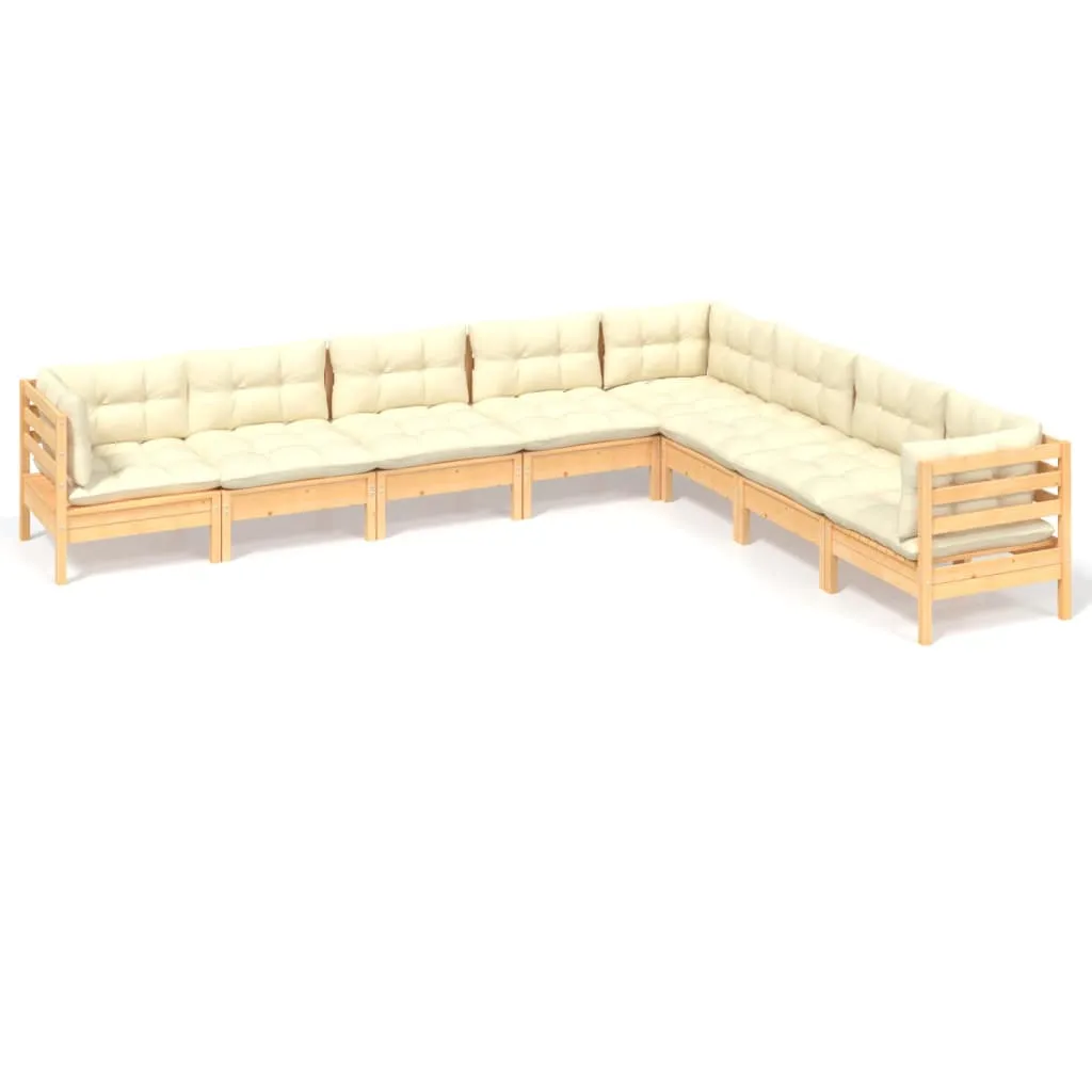 Set mobilier de grădină cu perne crem, 8 piese, lemn masiv pin - imagine 2