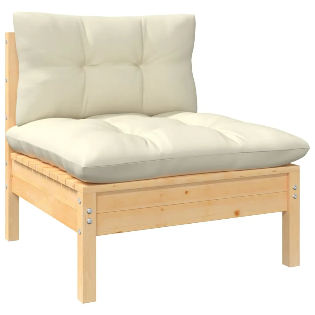 Set mobilier de grădină cu perne crem, 8 piese, lemn masiv pin - imagine 4