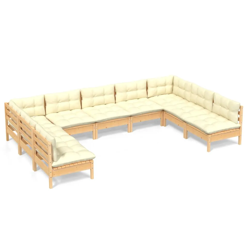 Set mobilier grădină cu perne crem, 9 piese, lemn masiv de pin - imagine 2