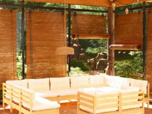 Set mobilier grădină cu perne crem, 11 piese, lemn masiv de pin