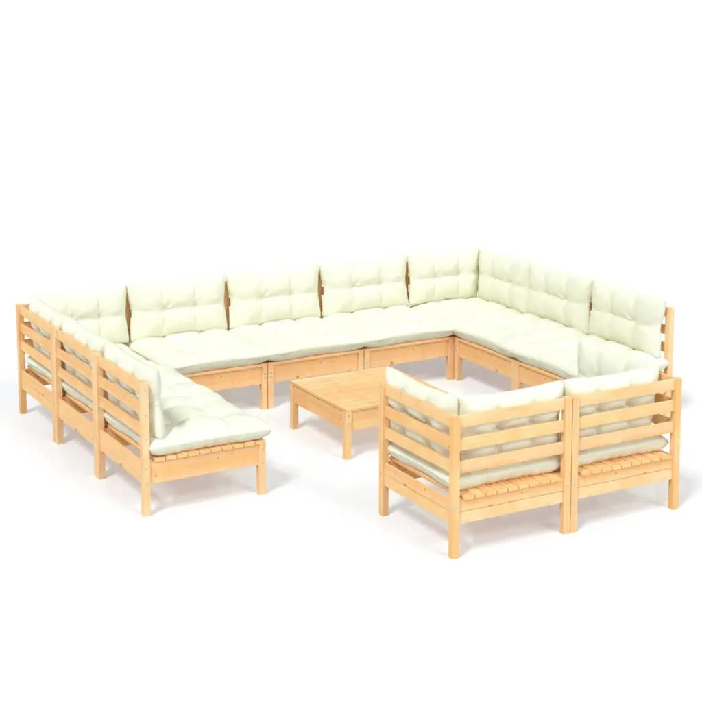 Set mobilier grădină cu perne crem, 12 piese, lemn masiv de pin - imagine 2