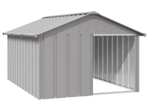 Casă pentru câini, gri, 116,5x153x81,5 cm, oțel galvanizat