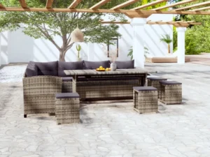 Set mobilier de grădină cu perne, 6 piese, gri, poliratan