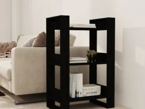 Bibliotecă/Separator cameră,negru, 60x35x91 cm, lemn masiv pin