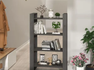 Bibliotecă/Separator cameră, gri, 80x35x125 cm, lemn masiv pin
