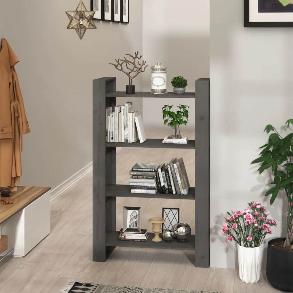 Bibliotecă/Separator cameră, gri, 80x35x125 cm, lemn masiv pin